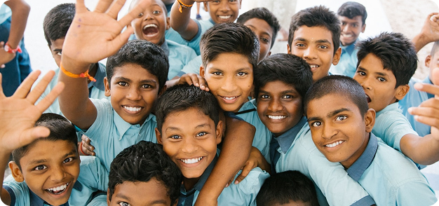 Happy children waving and smiling
